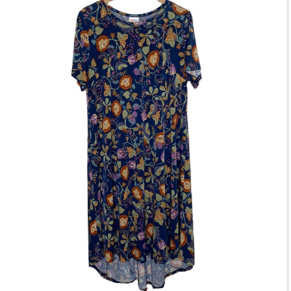 LuLaRoe Blue Floral Stretch Carly Swing Dress XL